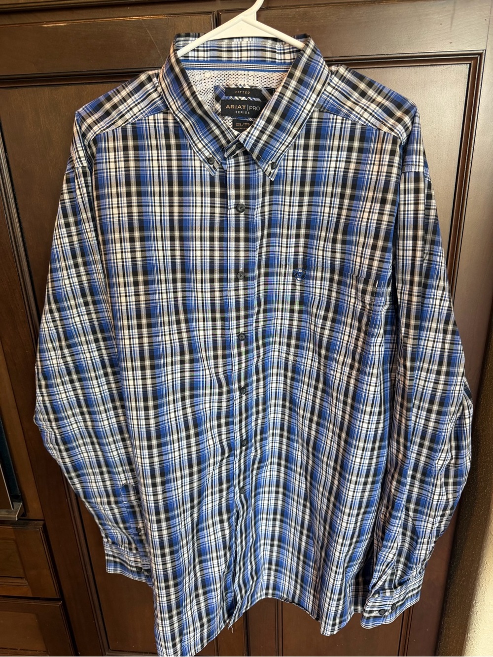 Ariat Pro Series Men’s XXL Tall Fitted Blue Plaid Western Button Down Shirt